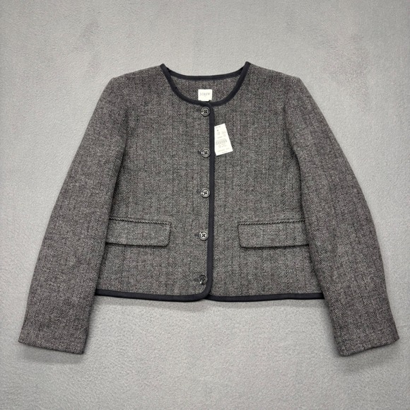 J. Crew NWT Herringbone Cropped Blazer Jacket Heathered Grey Size 12P Career - Picture 2 of 11